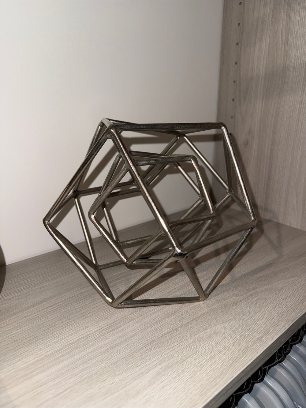 Metal Geometric Sculpture - Silver Decorative Home Art